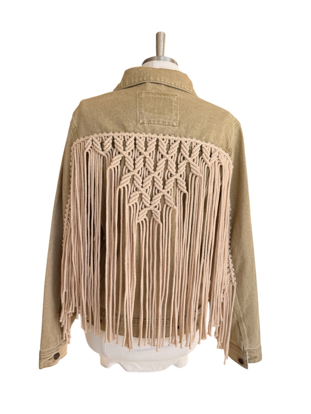 PULL & BEAR Macrame Fringe Denim Jacket: Boho Cowboy Style, Size S/EU36 NEW TAGS